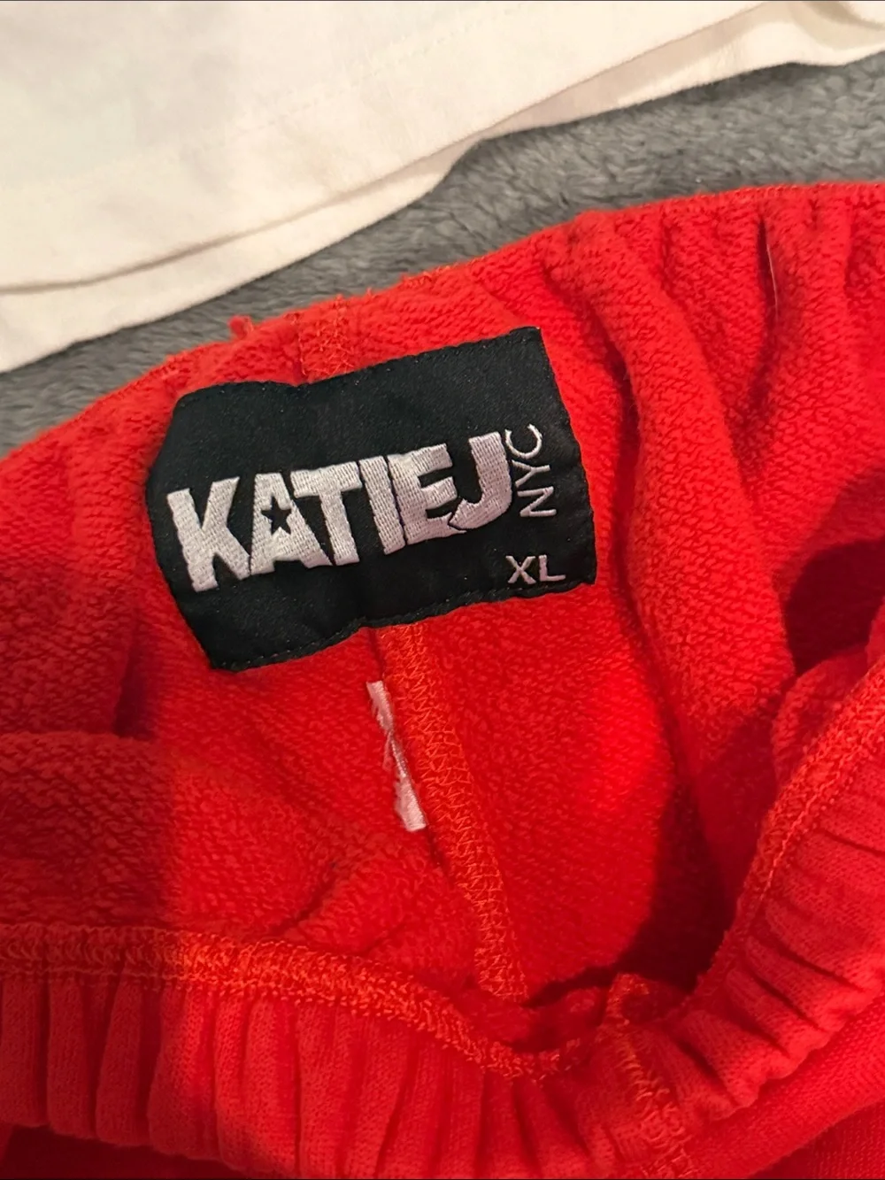 Katie J NYC Red Sweatpants with White Heart Accent